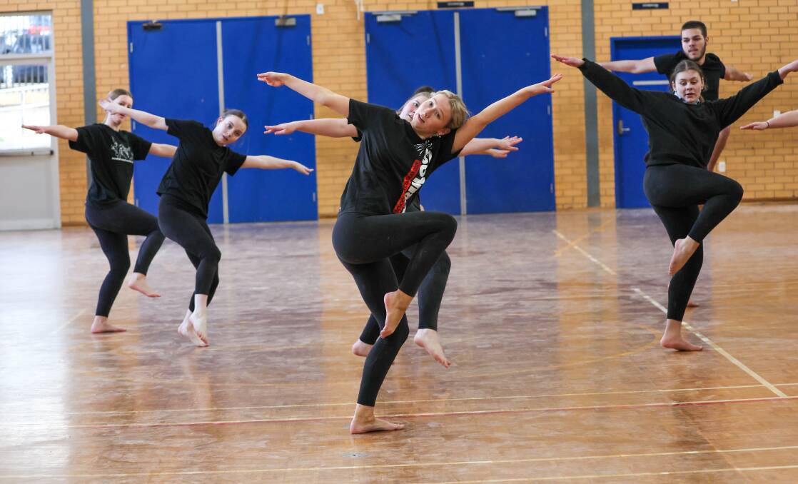Wagga High's senior dance ensemble rehearsing before the Dance Night Spectacular. Picture by Les Smith