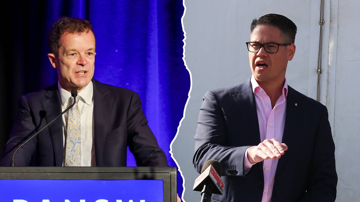 NSW Liberal Party leader Mark Speakman and Wagga-based MLC Wes Fang go back and forth about Riverina visit. File pictures