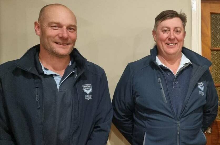 Barellan president Jeff Mickan and new coach Peter Green. Picture supplied