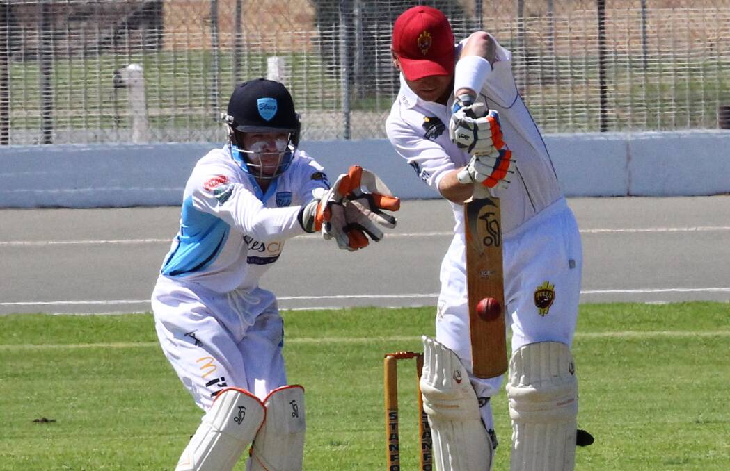 ROCK SOLID: Lake Albert batsman Danny Webber gets right behind the ball on his way to a score of 52 against South Wagga on Saturday. Picture: Laura Hardwick
