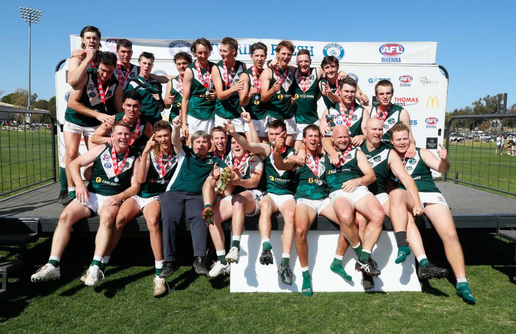 Coolamon celebrate their reserve grade grand final win at Narrandera Sportsground on Saturday. Picture by Les Smith