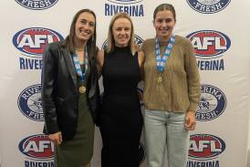 Griffith's Grace Buchan (left) and Brookdale's Majella Day (right) with Julie McLean after winning the inaugural Julie McLean Medals at Murrumbidgee Turf Club on Friday night. Picture by Tahlia Sinclair
