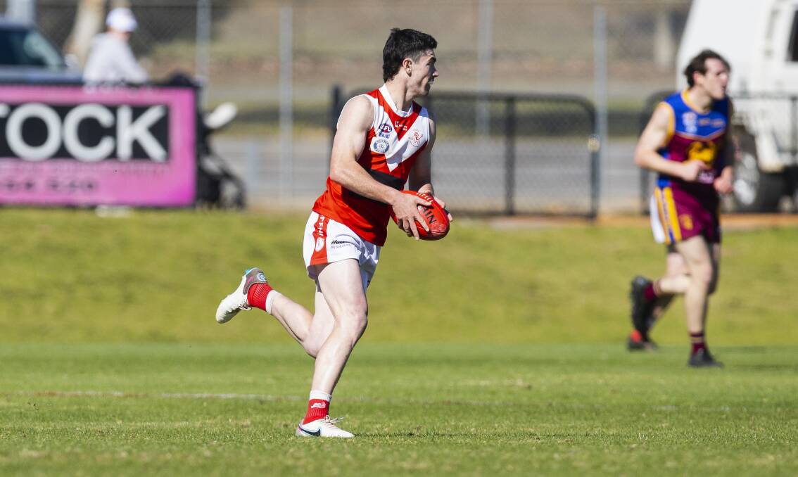 Kane Flack in action for Collingullie-Glenfield Park during the finals series. Picture by Ash Smith