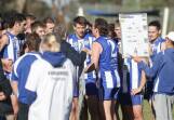 Temora coach Zac Oliver addresses his playing group earlier in the season. Picture by Tom Dennis