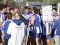 Temora coach Zac Oliver addresses his playing group earlier in the season. Picture by Tom Dennis