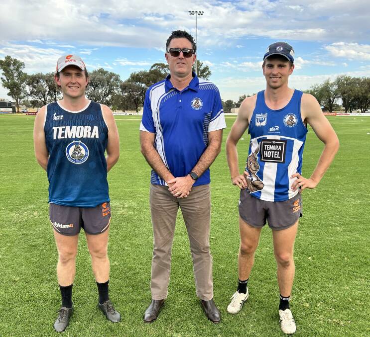 Temora president Grant Haigh (middle) with new co-coaches Zac Oliver and Will Reinhold. Picture supplied
