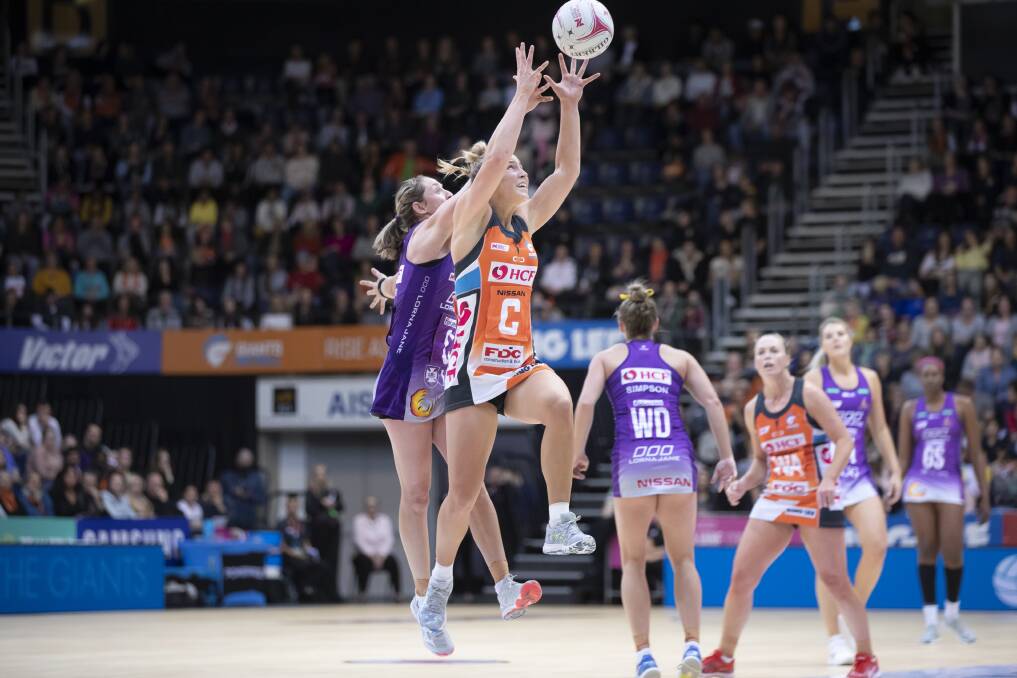 Giants centre Jamie-Lee Price in action against the Thunderbirds during the 2019 Super Netball season. Picture by Sitthixay Ditthavong