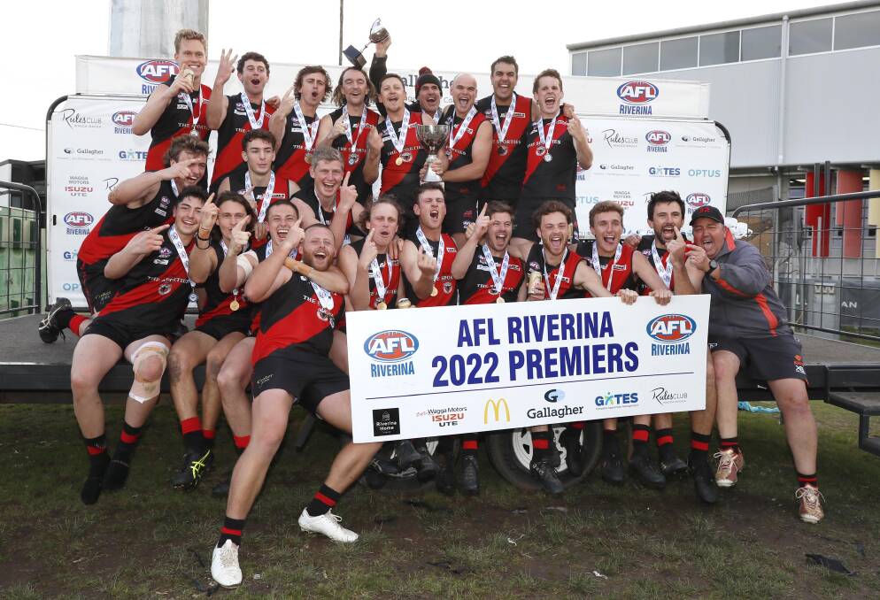 Marrar celebrate their premiership win at Robertson Oval on Saturday. Picture by Les Smith