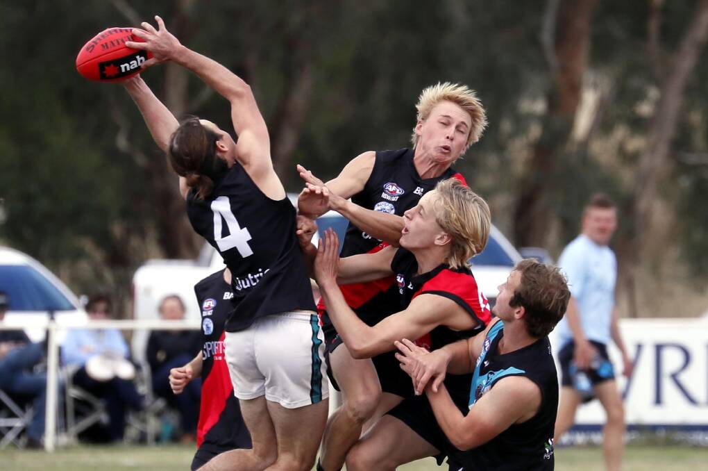 Bryce Mann (top right) in action for Marrar in round one.