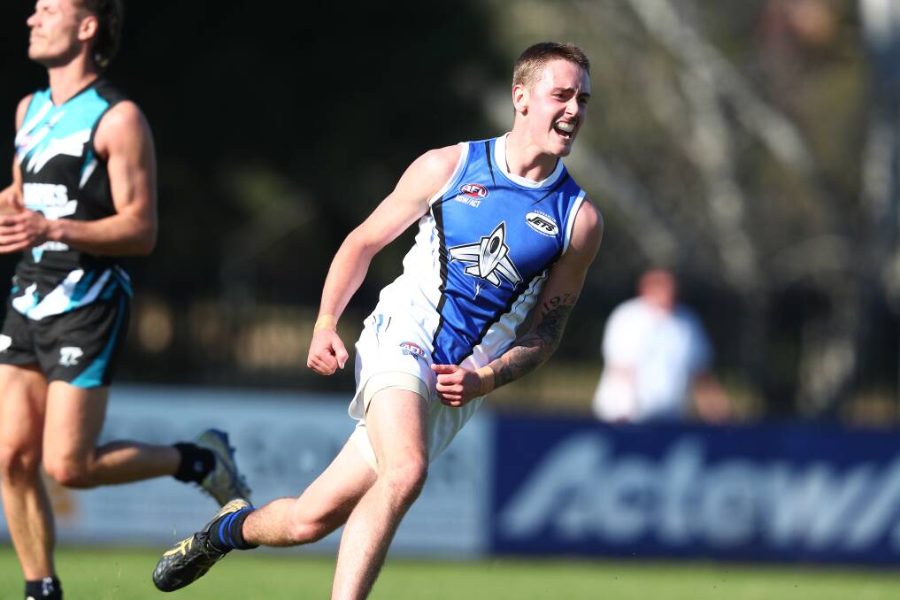 Blake Holloway in action for Gungahlin against Belconnen in an AFL Canberra game during the 2021 season. Picture by Keegan Carroll