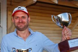 Wangaratta trainer Craig Weeding with the Narrandera Cup. Picture by Les Smith
