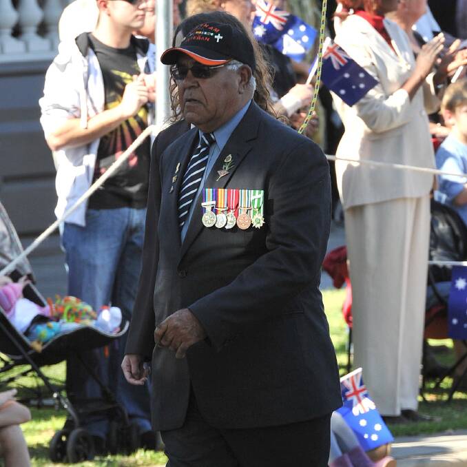 Uncle Hewitt Whyman ventures north on Baylis Street in the 2011 Anzac Day march. File image