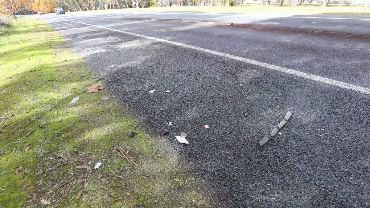 Debris at the scene of the crash on the Riverina Highway at Thurgoona.