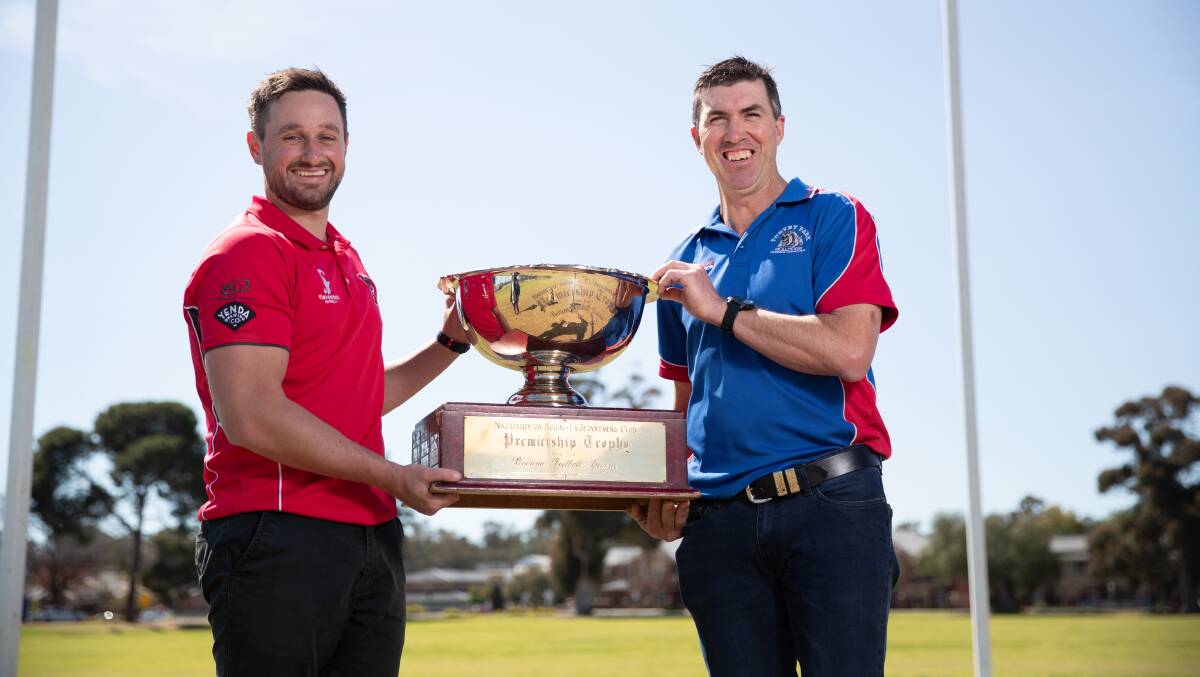 Griffith assistant coach Sam Daniel and Turvey Park coach Michael Mazzocchi ahead of Saturday's Riverina League grand final. Picture by Madeline Begley