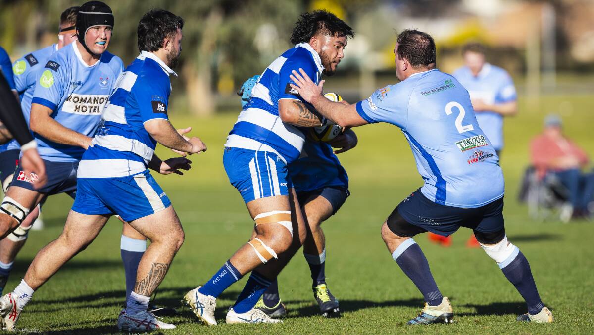  Pita Herangi tires to split the Waratahs defence as Wagga City booked their place in the Southern Inland grand final with a thrilling win at Conolly Rugby Complex on Saturday. Picture by Ash Smith