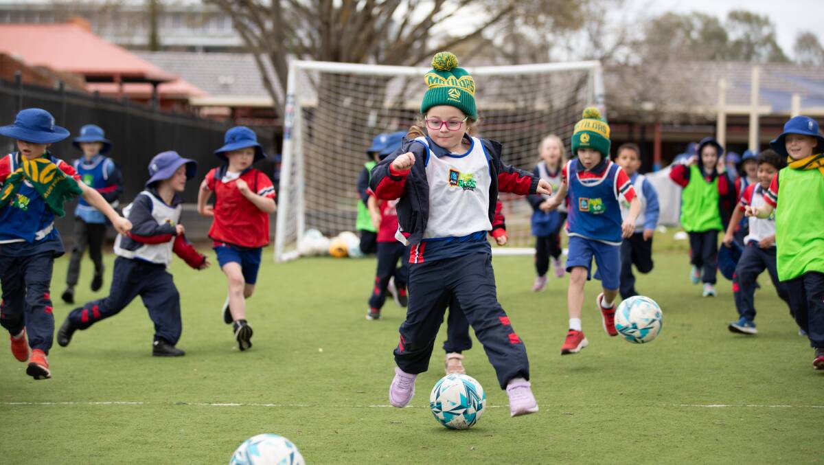 Alice Pulver, 7, is among the year one students at St Joseph's Primary School excited for the Matildas to play in the FIFA Women's World Cup semi-final. Picture by Madeline Begley
