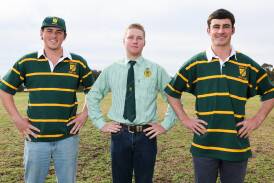 Archer Nugan, president Ted O'Rafferty and Josh Elworthy show off Ag College's special jumpers to be worn to celebrate their 75th anniversary on Saturday. Picture by Les Smith