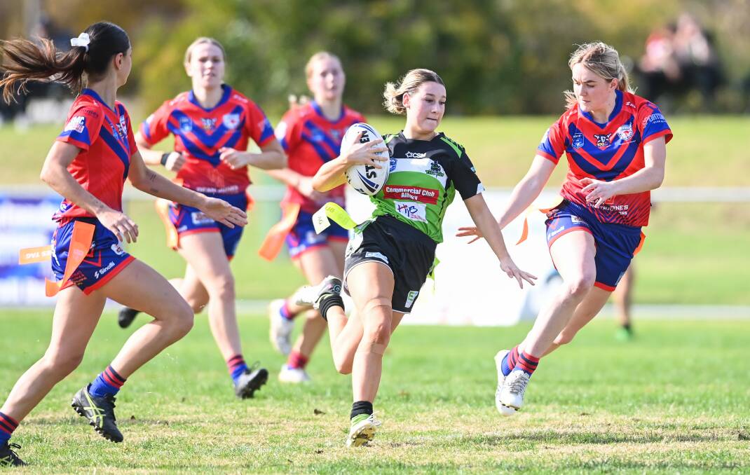 Lilly Callaghan tries to break through the Kangaroos defence in Albury's loss at Greenfield Park on Saturday. Picture by Mark Jesser