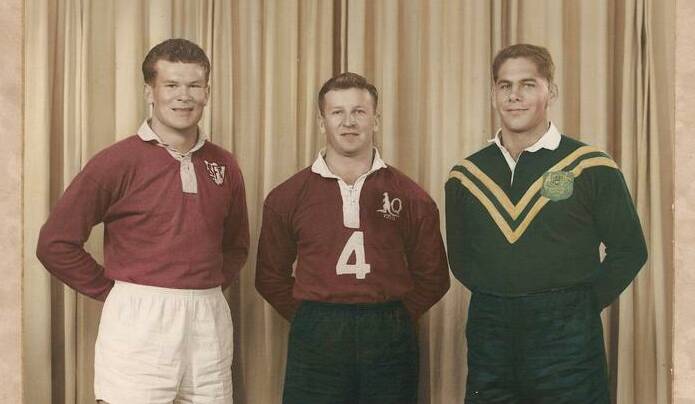John Kelly with Queensland teammates W Sullivan and James Paterson in 1959. Picture supplied