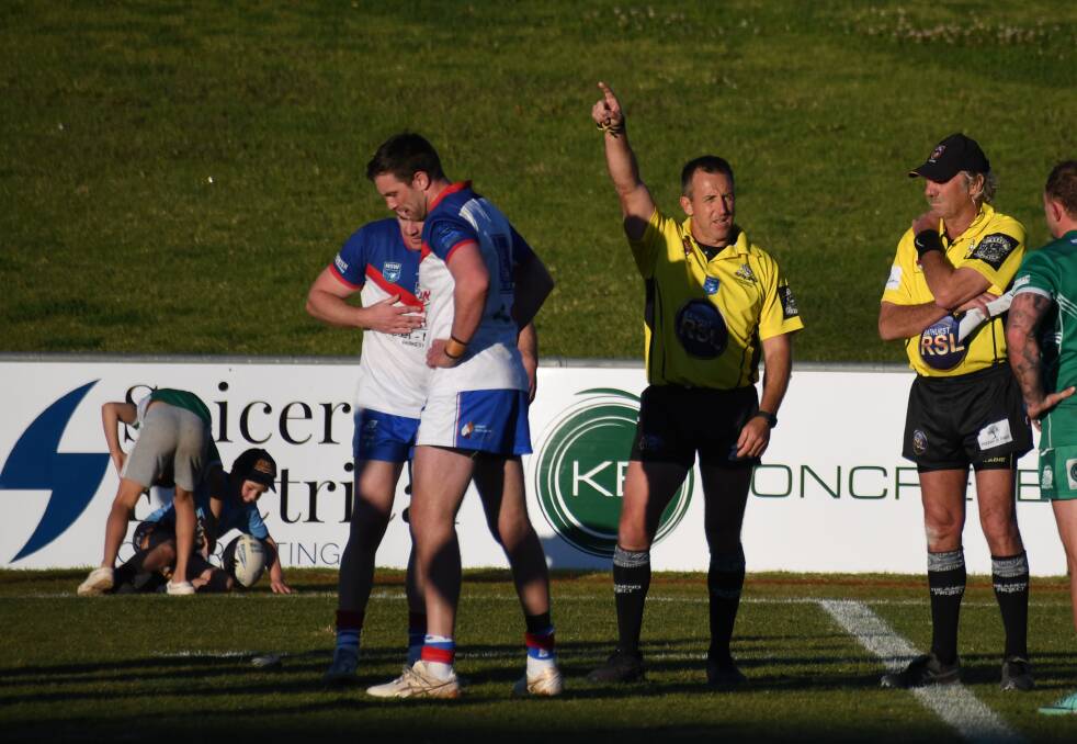 Jake Dooley getting his marching orders in his return to Parkes. Picture by Nick Guthrie.