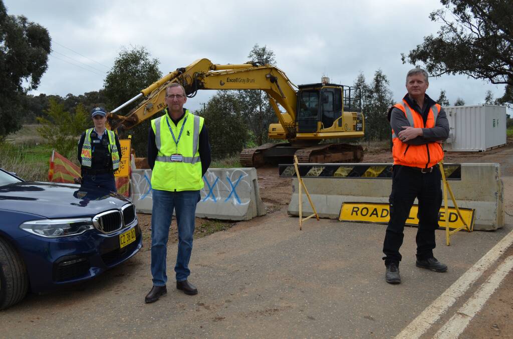 Riverina Highway Patrol's Sergeant Hannah Bloomfield with Wagga City Council director of strategy and projects Phil McMurray and Excell Gray Bruni area manager Justin Porganyi are fed-up with drivers disobeying the road rules. Picture by Taylor Dodge