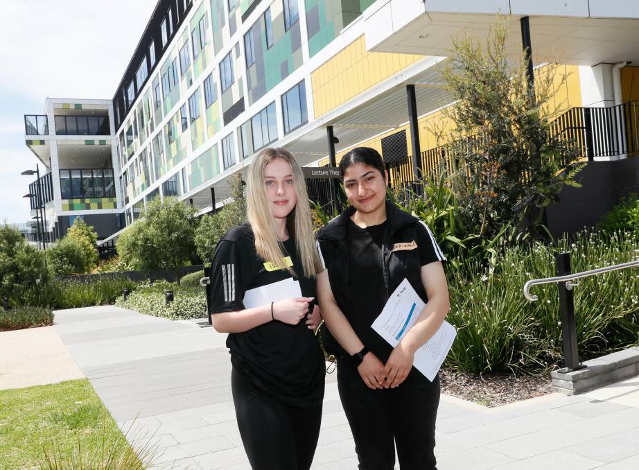 Year 10 Mount Austin High School students Isabella Murphy and Berivan Qari are among those taking on a two year traineeship with the MLHD. Picture by Les Smith 
