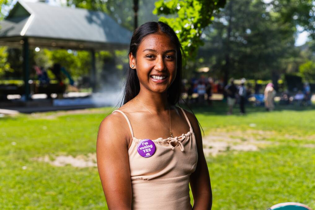 Local musician Diya Bhengra, 16, might not be old enough to vote at the up and coming Indigenous Voice to Parliament referendum, but that isn't stopping her from showing her support to the Yes Campaign. Picture by Ash Smith 