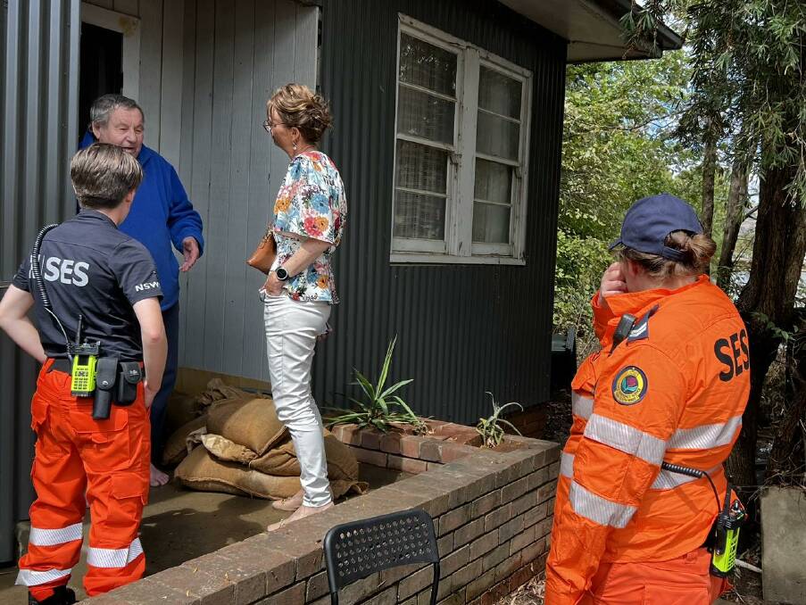 Minister for Flood Recovery Steph Cooke accompanied NSW SES personnel when visiting Cootamundra residents who required assistance like sandbagging from the recent flood events on Sunday. Picture by Steph Cooke 