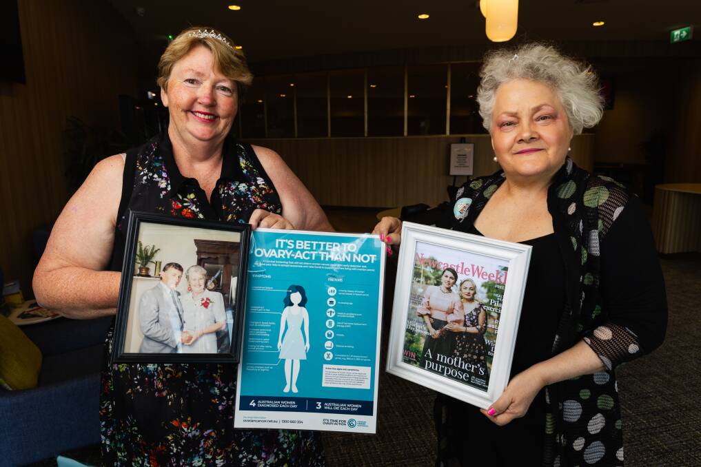 Wagga Ovarian Cancer Awareness Group co-chairpersons Tracey Page and Judy-Ann Emberson, pictured with their late loved ones who died from ovarian cancer, are gearing up to host a Bridgerton themed fundraiser. Picture by Ash Smith 