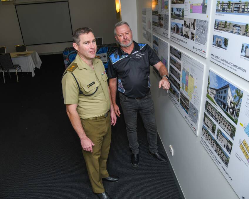 Capital facilities director LT Col Dan Palmer and Jacobs Engineering's Luke Hardford, the project manager for RAAF, Barracks Wagga. Picture by Bernard Humphreys