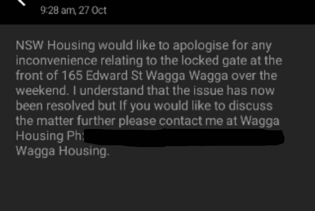 Residents at the unit complex building on Edward Street were sent a text on Thursday by Wagga Housing stating the issue was resolved. Picture supplied