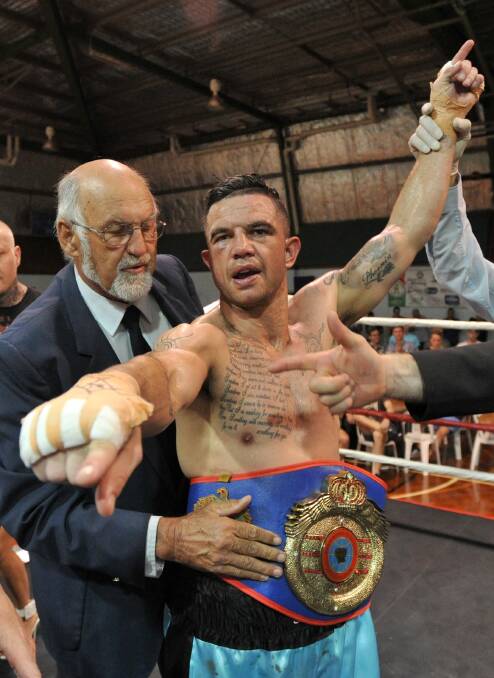TITLE FIGHT: Joe Williams after his WBF title fight victory in Wagga in 2014. 