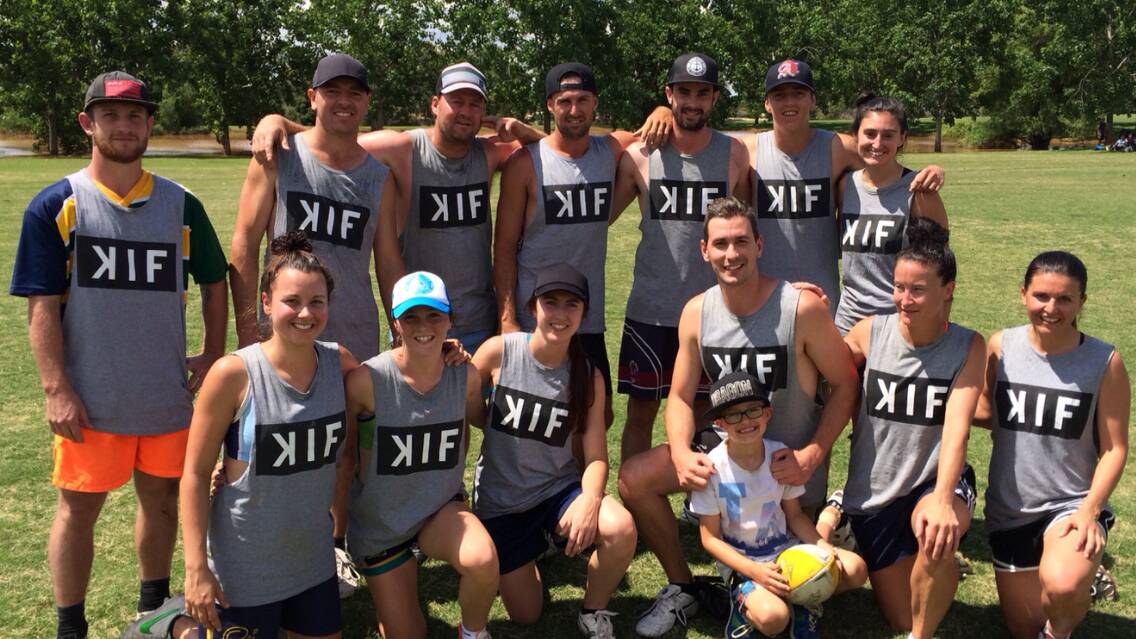 Killing It Fitness Cobras celebrate winning the Wagga mixed Touch Knockout on Sunday.