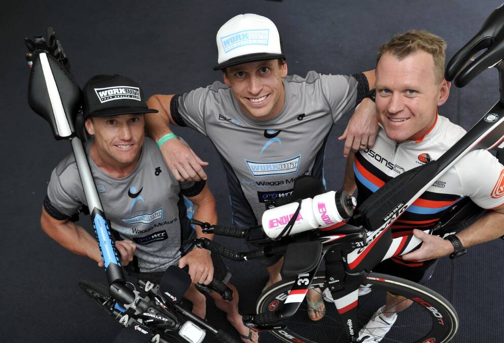 BUILT TOUGH: Ryan Miller, Jared Kahlefeldt, Angas Swann and Marcus Smith (absent) completed the Ironman World Championships earlier in the month. Picture: Les Smith