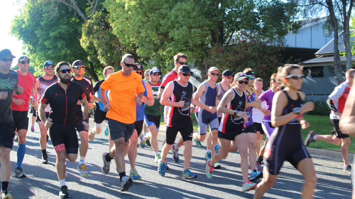 READY, SET, GO: Ladysmith duathlon entrants at the start of the race on Sunday. The full-length event involved a 3km run, 30km ride and another 3km run.