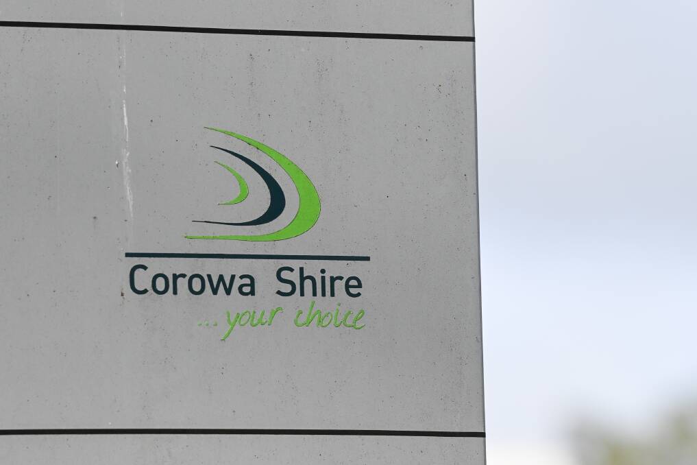 A Corowa Shire logo which can still be found on signage outside the Federation Council civic centre. An inquiry into the merged council will also compared its financial state to its predecessors. Picture by Mark Jesser