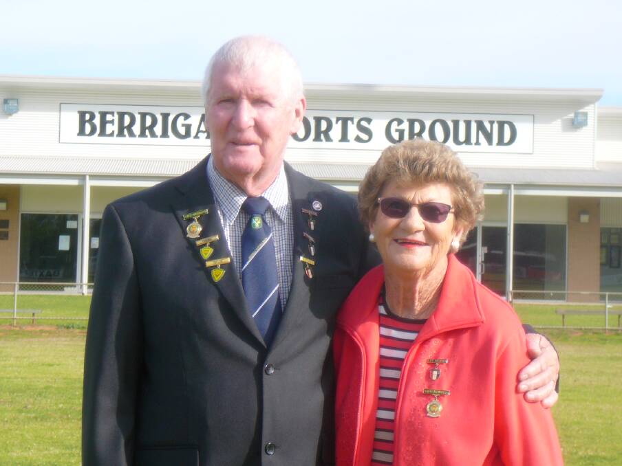 Gwen Chisholm and her late husband Brian Chisholm OAM outside the Berrigan Sports Ground in 2018. Picture supplied
