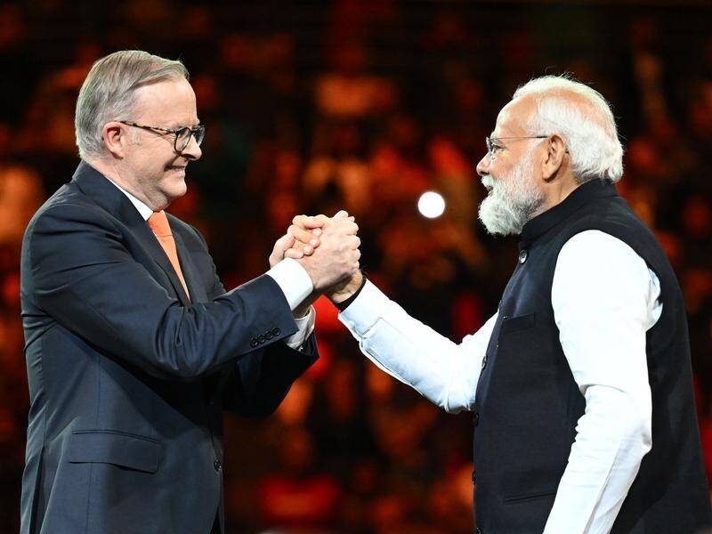 Anthony Albanese and Narendra Modi were given a rapturous welcome in Sydney. Picture by Dean Lewins/AAP Photos