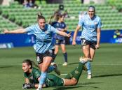 Rhianna Pollicina scores for Melbourne City in the A-League Women semi-final against Newcastle. (Will Murray/AAP PHOTOS)