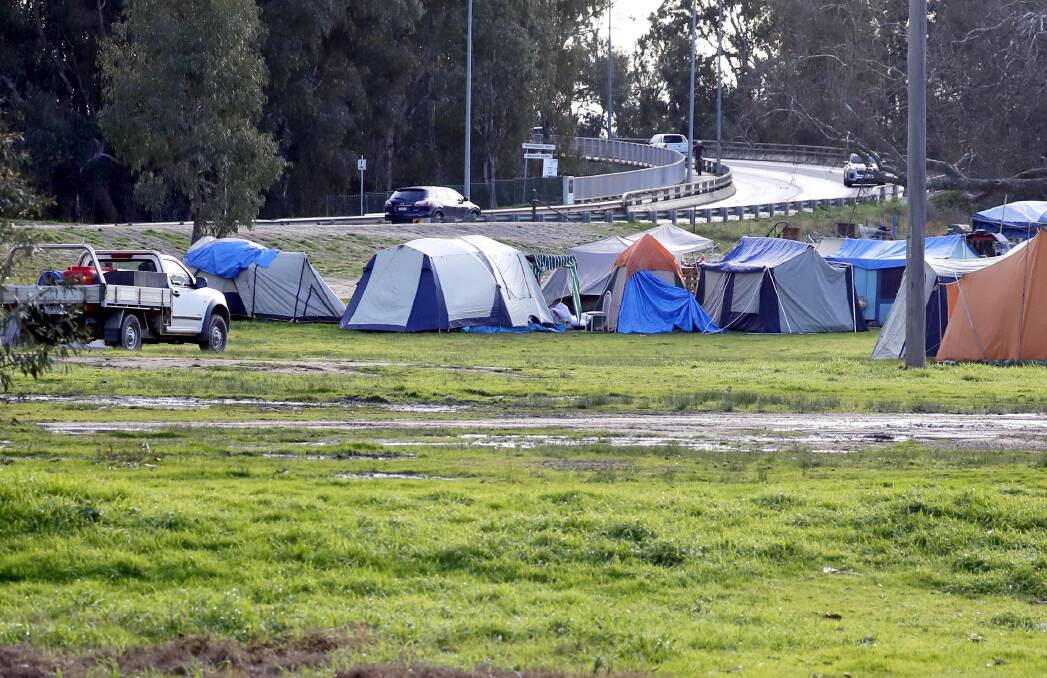 Tents set up at North Wagga's Wilks Park in August 2022. Picture by Les Smith