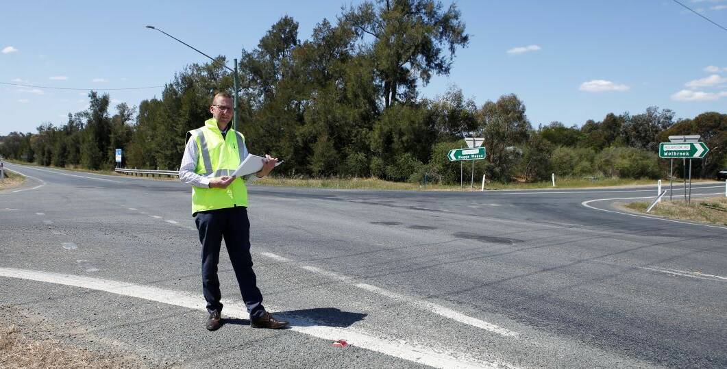 Wagga City Council's director of strategy and projects, Phil McMurray, at the intersection of Holbrook and Dunns Road/Lloyd Road, where a roundabout will be built. Picture by Wagga City Council