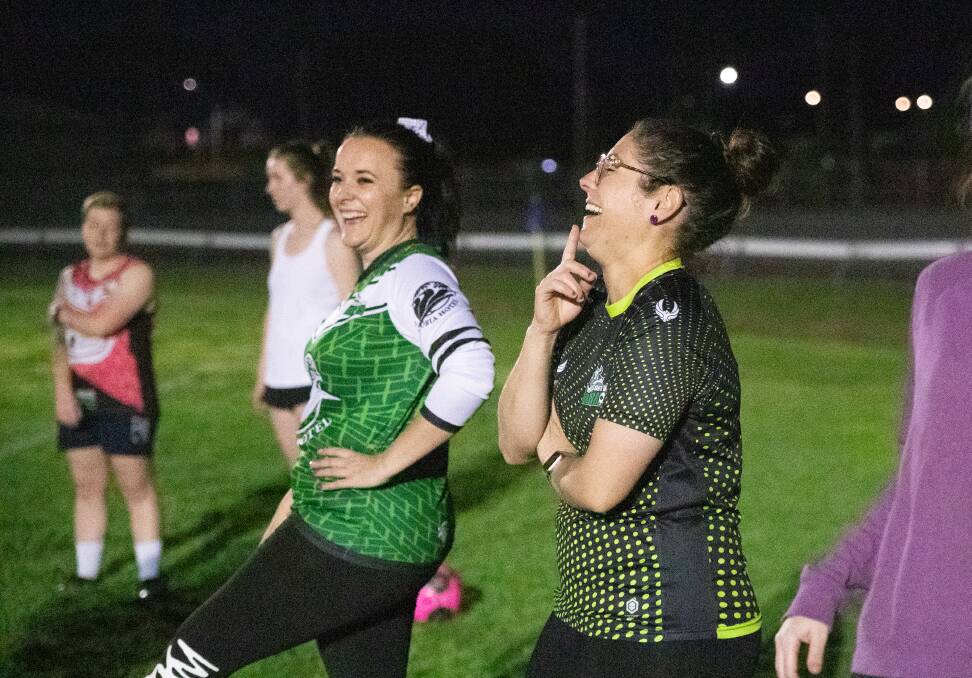 South Wagga's Jasmine Kefford and Kara Dyason pictured during a Tuesday night session training at Wagga Showground. Picture by Madeline Begley