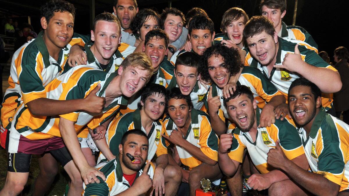 Mount Austin High School celebrate a win in the Henderson Shield. Picture: Les Smith