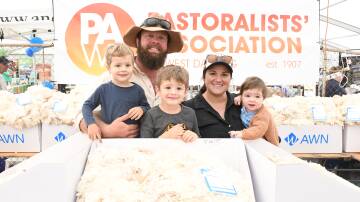 The Beven family from Sturt Meadows Station - Sam and Erin Beven, with sons Duncan, 2, Harvey, 4, and Walter, 8 months. Picture by Quinton McCallum