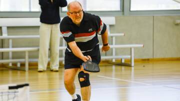 Paul Gibson plays enjoys a game of pickleball at PCYC Wagga. Picture by Bernard Humphreys